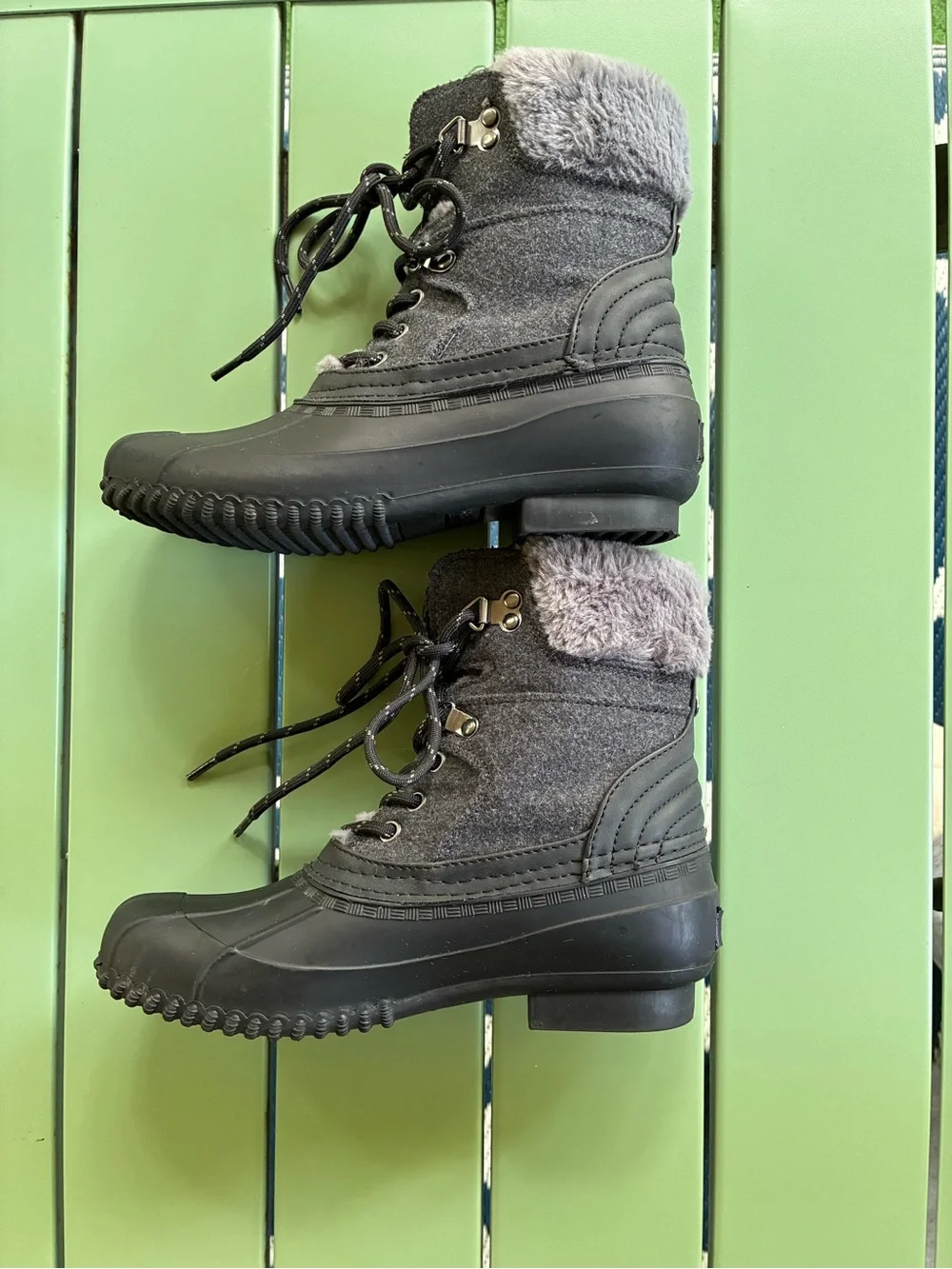 Tommy Hilfiger Black and Gray Faux-Fur Lined Winter Duck Boots